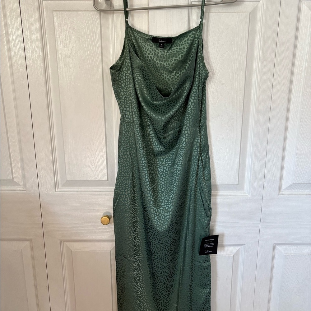 Sage Satin Cowl Neck Slip Dress